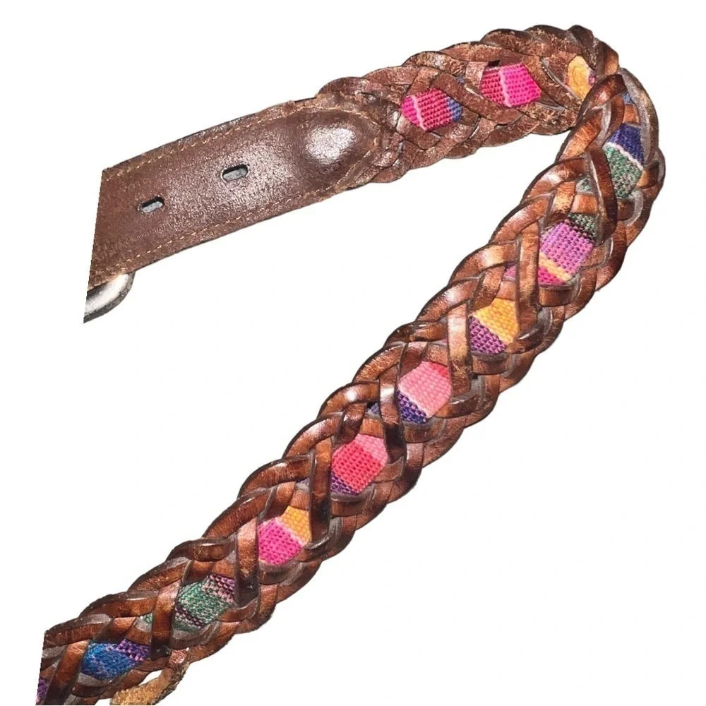 Vintage ▶️ Fossil ◀️ Braided Leather Multi Color Textile Belt. Size Medium